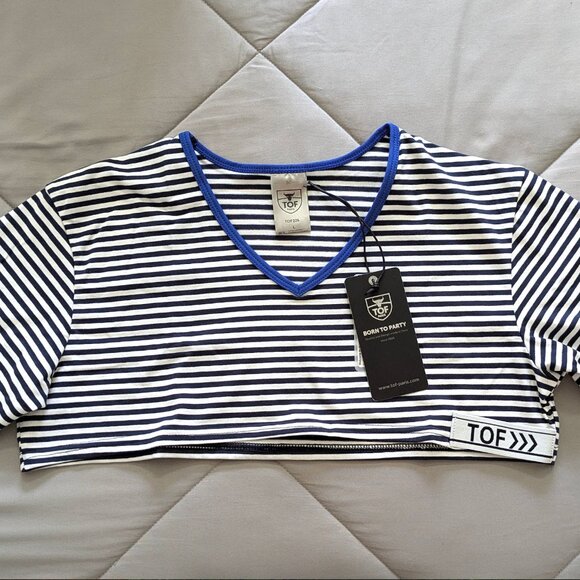 TOF Paris Sailor Crop Top, blue, size L, NWT - Picture 4 of 13